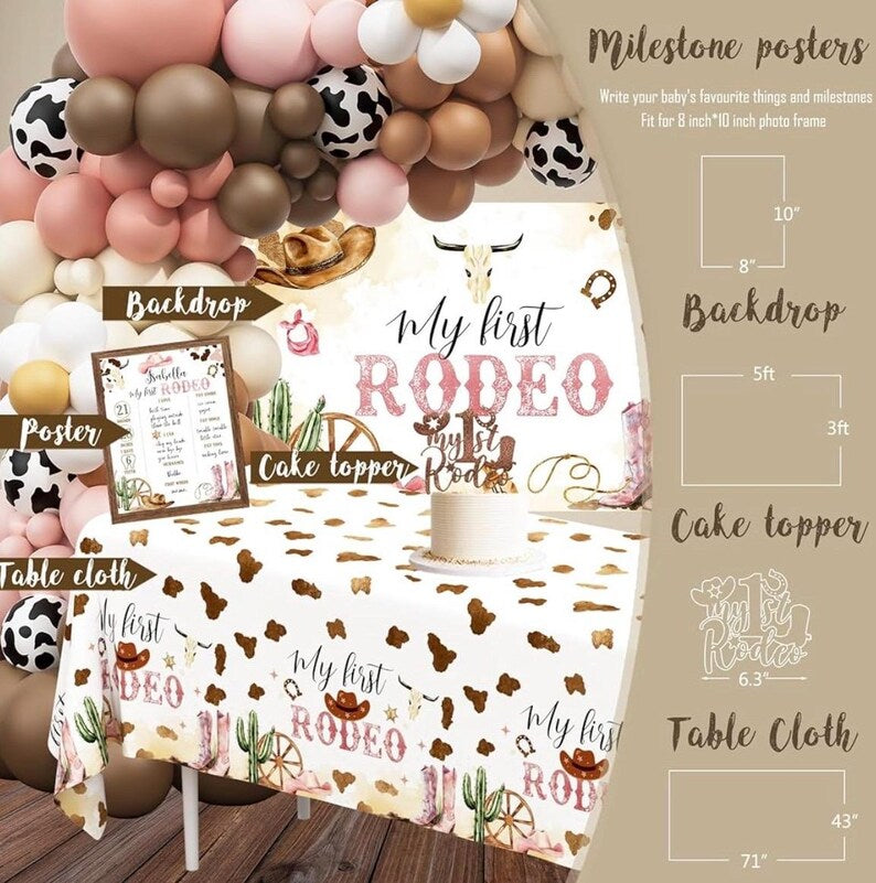 My 1st Rodeo Birthday Decorations Girl, Western Cowgirl First Birthday Party Supplies, Cowgirl Balloon Arch, Backdrop, High Chair Banner…