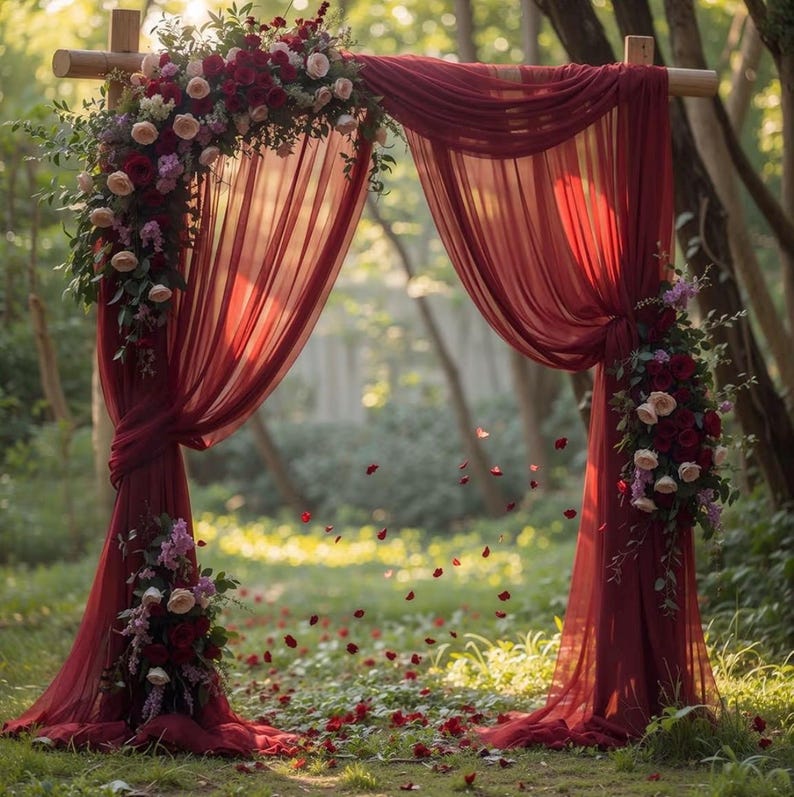 Wedding Arch Draping Fabric, 1 Panel 18FT Burgundy Sheer Backdrop Curtain Chiffon Fabric Drapery Voile Scarf Draping Panels for Wedding Arch