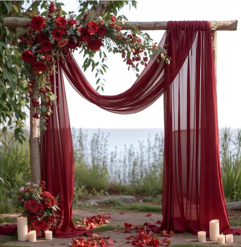 Wedding Arch Draping Fabric, 1 Panel 18FT Burgundy Sheer Backdrop Curtain Chiffon Fabric Drapery Voile Scarf Draping Panels for Wedding Arch