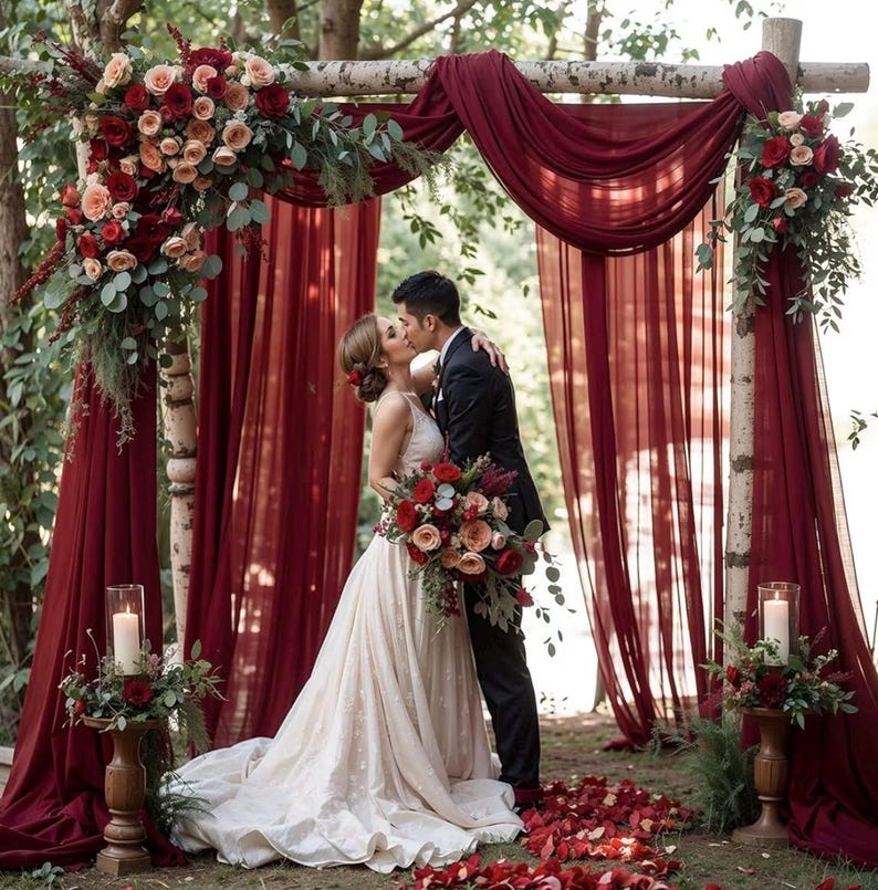 Wedding Arch Draping Fabric, 1 Panel 18FT Burgundy Sheer Backdrop Curtain Chiffon Fabric Drapery Voile Scarf Draping Panels for Wedding Arch