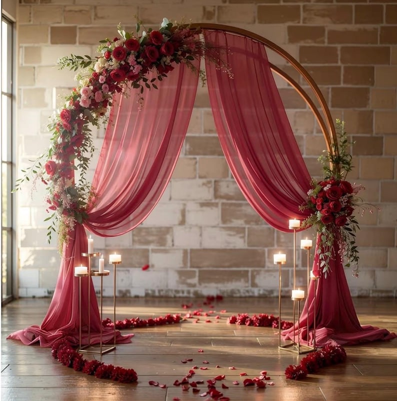 Wedding Arch Draping Fabric, 1 Panel 18FT Burgundy Sheer Backdrop Curtain Chiffon Fabric Drapery Voile Scarf Draping Panels for Wedding Arch