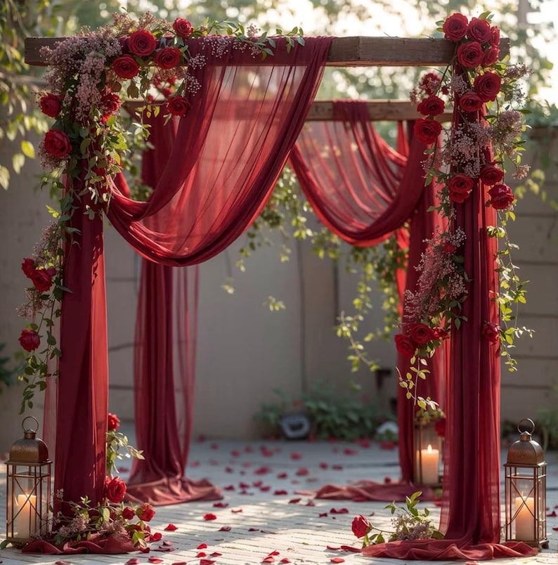 Wedding Arch Draping Fabric, 1 Panel 18FT Burgundy Sheer Backdrop Curtain Chiffon Fabric Drapery Voile Scarf Draping Panels for Wedding Arch