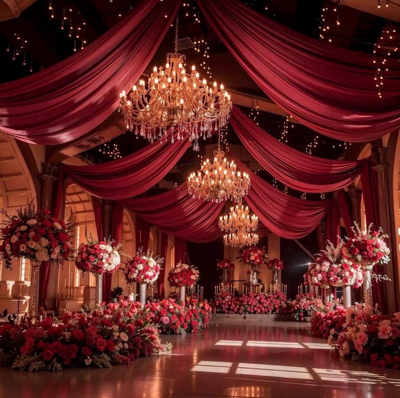 Wedding Arch Draping Fabric, 1 Panel 18FT Burgundy Sheer Backdrop Curtain Chiffon Fabric Drapery Voile Scarf Draping Panels for Wedding Arch
