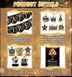 Happy Retirement Party Decorations for Men and Women - Black and Gold Banner, Backdrop Card, Sash, Hanging Swirls, Foil Balloons, Honeycomb