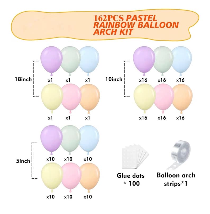 Pastel Rainbow Balloon Arch Kit, 162Pcs Macaron Assorted Colorful Party Balloon Garland Kit for Baby Shower, Wedding, Engagements, Birthday