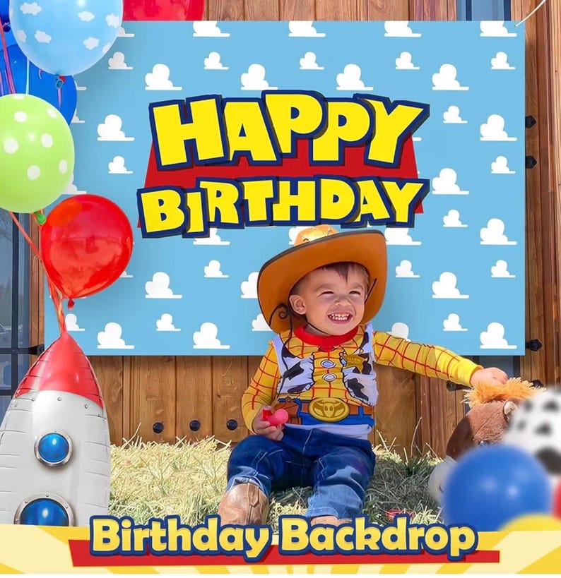 154Pcs Toy Inspired Story Birthday Party Decorations Supplies for Kids Teen, Balloon Arch with Backdrop Tablecloth Cow Print Balloons Star