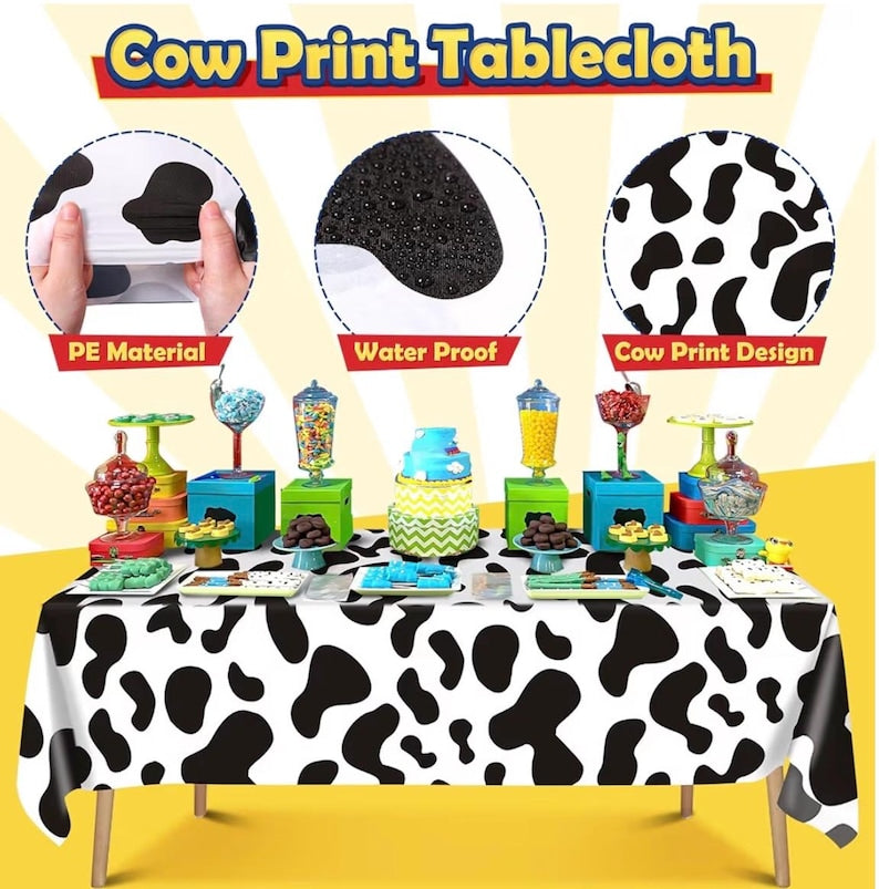 154Pcs Toy Inspired Story Birthday Party Decorations Supplies for Kids Teen, Balloon Arch with Backdrop Tablecloth Cow Print Balloons Star