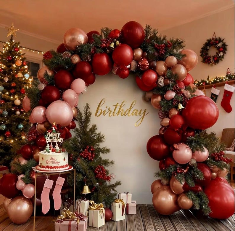 Burgundy Pink Balloons-Double Stuffed Maroon Balloon Garland Metallic Foil Rose Gold Balloon Arch Kit Dusty Pink Balloon Different Sizes