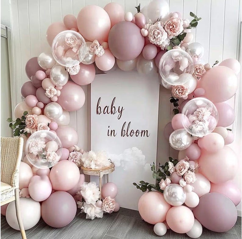 Pink and white Balloons Double Stuffed Pearl Balloon Garland Kit Light Pink Balloon Arch Latex Dusty Pink Balloon Garland for Baby Shower