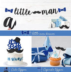 Little Man Baby Shower Decorations, 106 PCs - Unique Boy Baby Shower Party Supplies with Mustache and Bow Tie Backdrop, Balloon Garland
