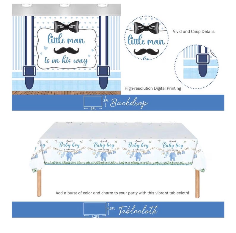 Little Man Baby Shower Decorations, 106 PCs - Unique Boy Baby Shower Party Supplies with Mustache and Bow Tie Backdrop, Balloon Garland