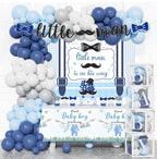 Little Man Baby Shower Decorations, 106 PCs - Unique Boy Baby Shower Party Supplies with Mustache and Bow Tie Backdrop, Balloon Garland