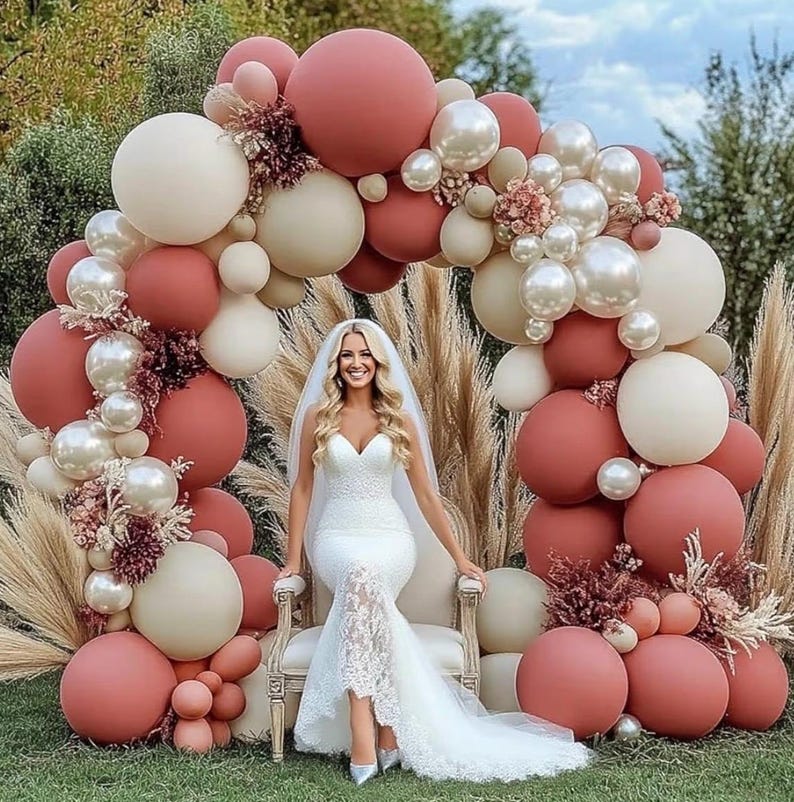 Dusty Pink Cream White Balloon Garland Double Stuffed Rose Pink Sand White Pearl Balloons Blush Beige Nude Balloon Arch Kit for Baby Shower