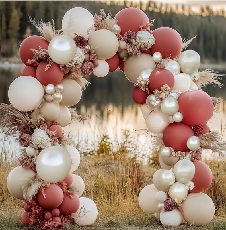 Dusty Pink Cream White Balloon Garland Double Stuffed Rose Pink Sand White Pearl Balloons Blush Beige Nude Balloon Arch Kit for Baby Shower