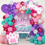 147Pcs Paw Balloons Garland Arch Kit with Dog Paw Print Balloons Pink Purple Turquoise Confetti Balloon for Girls Puppy Themed Birthday Baby