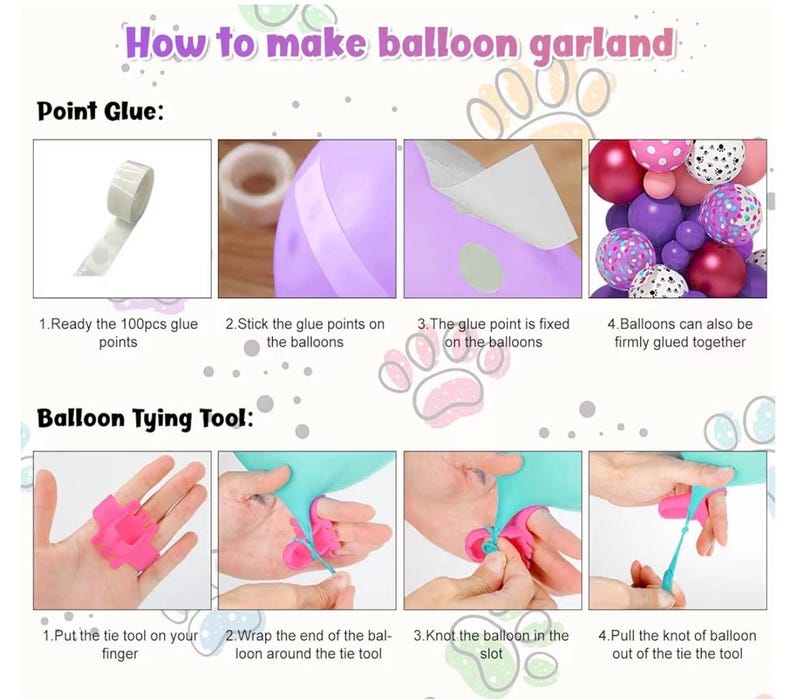 147Pcs Paw Balloons Garland Arch Kit with Dog Paw Print Balloons Pink Purple Turquoise Confetti Balloon for Girls Puppy Themed Birthday Baby