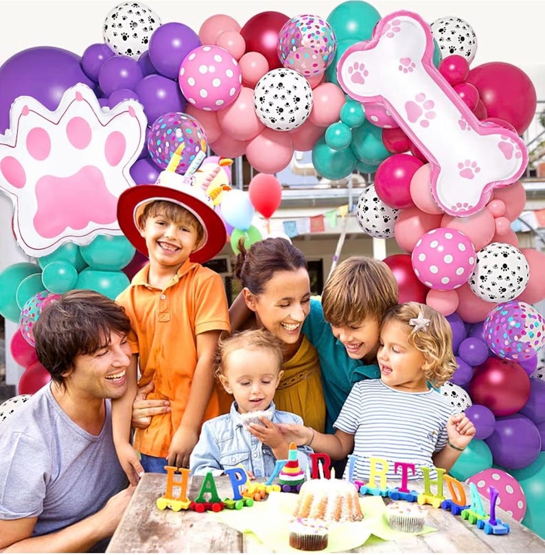 147Pcs Paw Balloons Garland Arch Kit with Dog Paw Print Balloons Pink Purple Turquoise Confetti Balloon for Girls Puppy Themed Birthday Baby