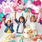 147Pcs Paw Balloons Garland Arch Kit with Dog Paw Print Balloons Pink Purple Turquoise Confetti Balloon for Girls Puppy Themed Birthday Baby
