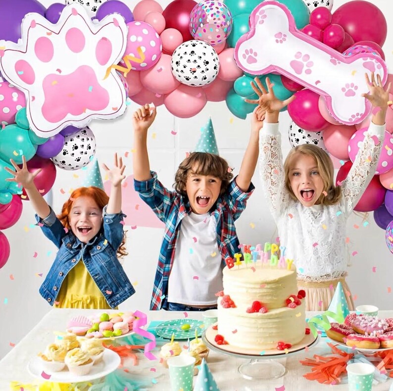 147Pcs Paw Balloons Garland Arch Kit with Dog Paw Print Balloons Pink Purple Turquoise Confetti Balloon for Girls Puppy Themed Birthday Baby