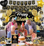 Happy Retirement Party Decorations for Men and Women - Black and Gold Banner, Backdrop Card, Sash, Hanging Swirls, Foil Balloons, Honeycomb