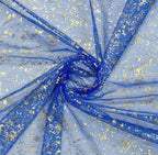 Blue Gold Gauze Table Runner 120 Inch 10FT, Glitter Metallic Foil Sheer Dining Wedding Anniversary Holiday Table Decor for Home Party