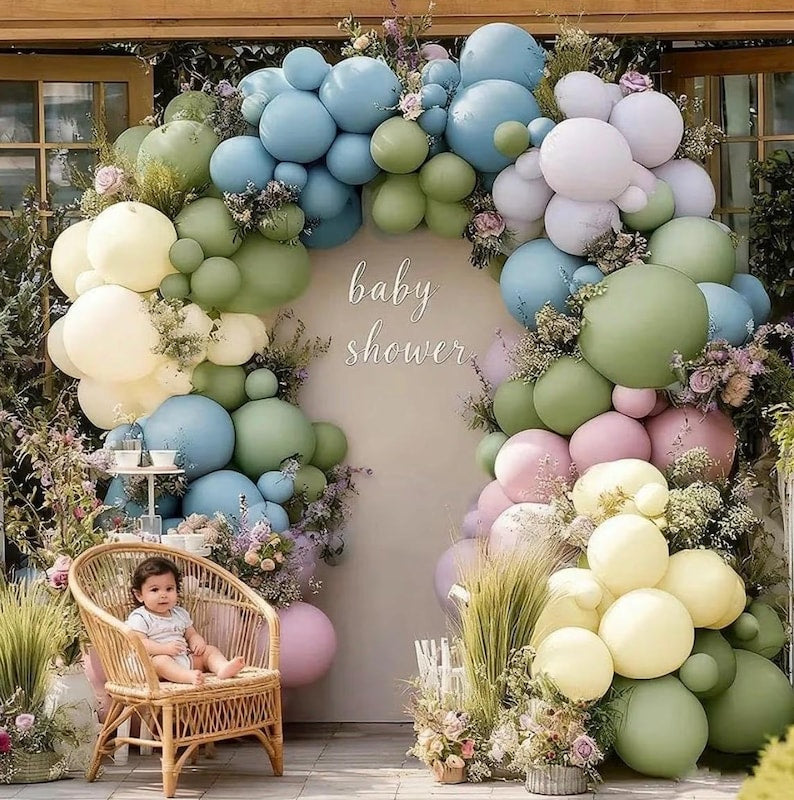 Blue Green Pink Balloon Garland - Double Stuffed Dusty Blue Sage Green Balloon Light Pink Purple Lavender Pastel Balloon Arch Kit