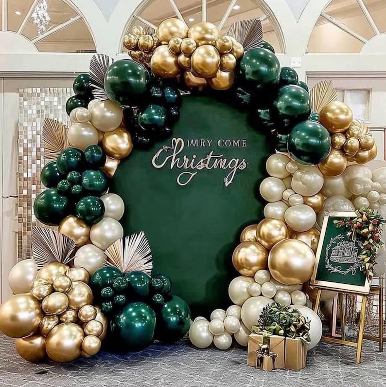 Emerald Green Balloon Garland Double Stuffed Dark Green White Pearl Balloon Forest Green Ivory Gold Balloon Arch Kit