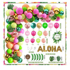 Tropical Luau Balloons Arch Garland Kit Luau Party Decorations with Palm Leaves Flamingo Palm Tree Aloha Foil Balloon Coconut Balloons Set