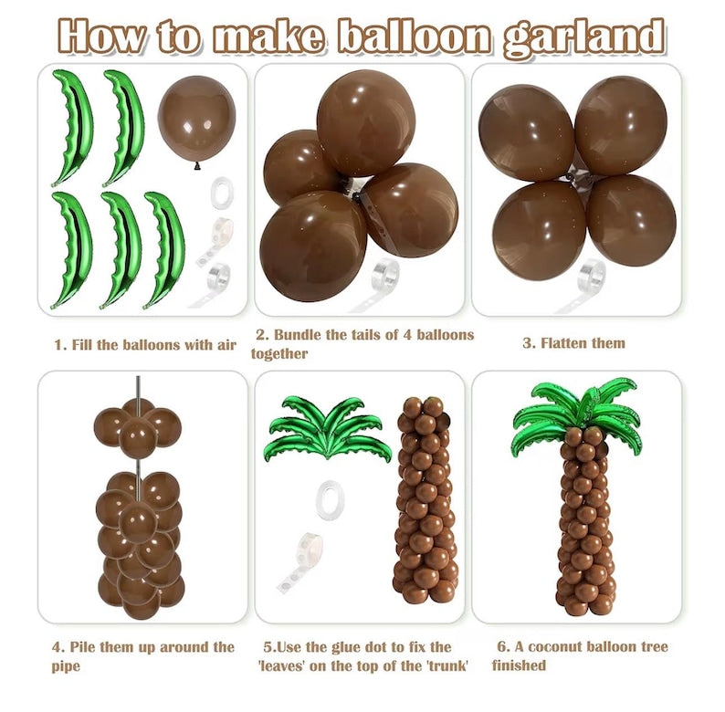 Tropical Luau Balloons Arch Garland Kit Luau Party Decorations with Palm Leaves Flamingo Palm Tree Aloha Foil Balloon Coconut Balloons Set