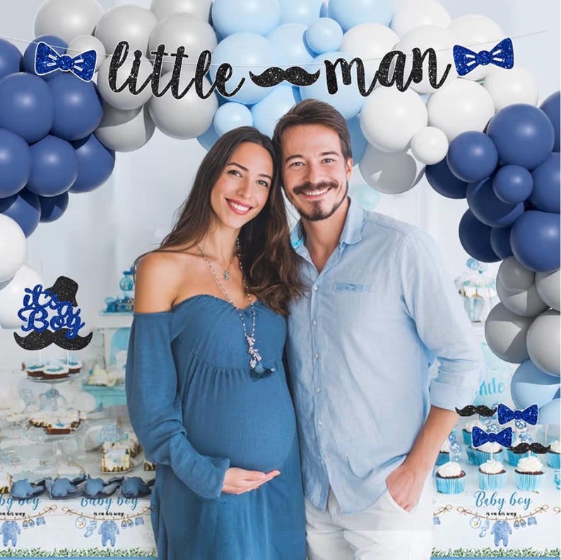 Little Man Baby Shower Decorations, 106 PCs - Unique Boy Baby Shower Party Supplies with Mustache and Bow Tie Backdrop, Balloon Garland