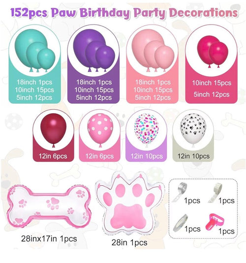 147Pcs Paw Balloons Garland Arch Kit with Dog Paw Print Balloons Pink Purple Turquoise Confetti Balloon for Girls Puppy Themed Birthday Baby