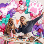 147Pcs Paw Balloons Garland Arch Kit with Dog Paw Print Balloons Pink Purple Turquoise Confetti Balloon for Girls Puppy Themed Birthday Baby