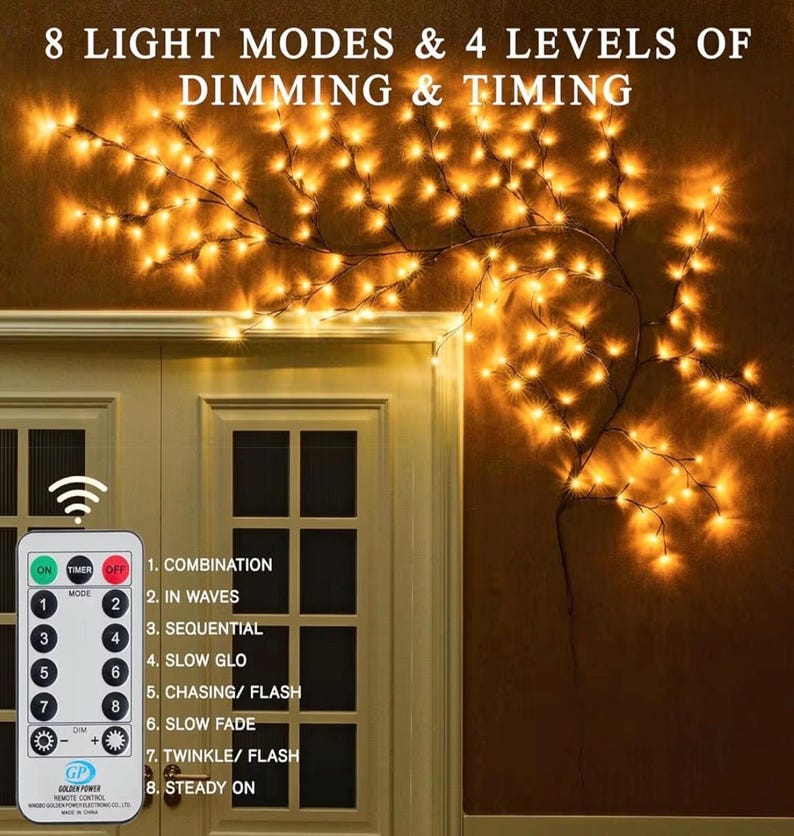 Willow Vine Lights 9.5ft 160LED, Vines for Home Decor Lighted Tree for Walls in 8 Modes & Timer, Branches Lights for Halloween Christmas