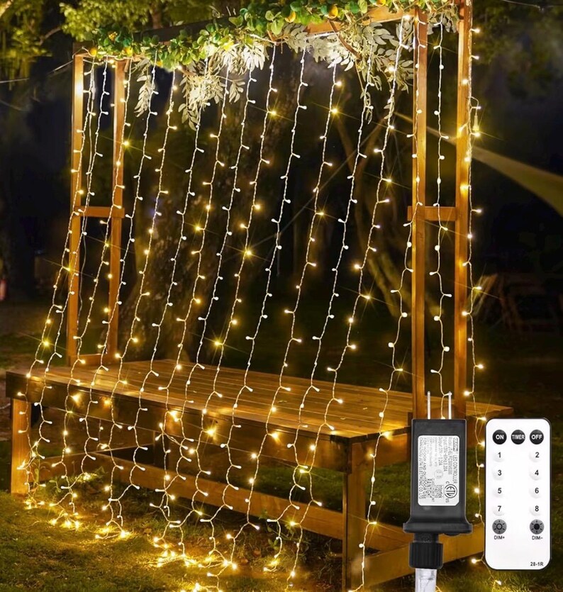 300 LED Curtain Lights with 18 Hang Down String Lights, 10×10 ft Plug in Hanging Fairy Lights for Twinkle Lights for Wedding Backdrop Patio