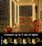 300 LED Curtain Lights with 18 Hang Down String Lights, 10×10 ft Plug in Hanging Fairy Lights for Twinkle Lights for Wedding Backdrop Patio