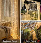 300 LED Curtain Lights with 18 Hang Down String Lights, 10×10 ft Plug in Hanging Fairy Lights for Twinkle Lights for Wedding Backdrop Patio