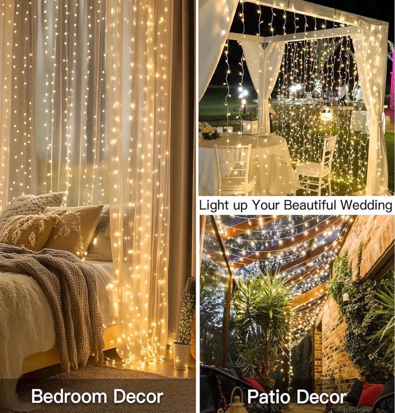 300 LED Curtain Lights with 18 Hang Down String Lights, 10×10 ft Plug in Hanging Fairy Lights for Twinkle Lights for Wedding Backdrop Patio