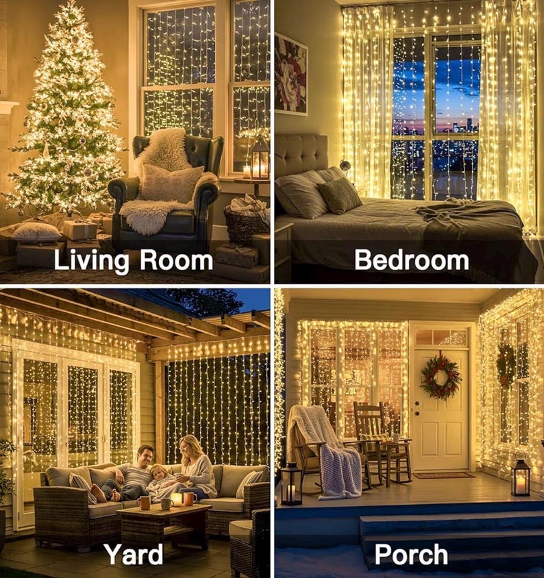 300 LED Curtain Lights with 18 Hang Down String Lights, 10×10 ft Plug in Hanging Fairy Lights for Twinkle Lights for Wedding Backdrop Patio