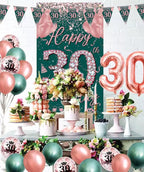 30th Birthday Decorations for Women Men,Birthday Banner  Cake Topper Number 30 Foil Balloon, Sage Green Rose Gold  Balloons for 30 Year Old