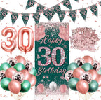 30th Birthday Decorations for Women Men,Birthday Banner  Cake Topper Number 30 Foil Balloon, Sage Green Rose Gold  Balloons for 30 Year Old