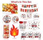 234pcs Firetruck Birthday Decorations, All-in-one Set Includes 300gsm Paper Plates Waterproof Plastic Tablecloth, Balloons,Fire Truck Decor