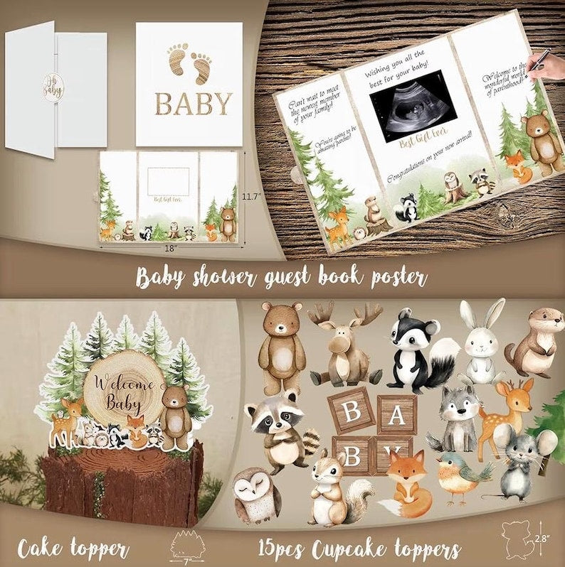 Woodland Animals Baby Shower Decoration Party Supplies, Forest Animal Neutral Gender Reveal Party Decorations, Backdrop Balloon Arch Box…
