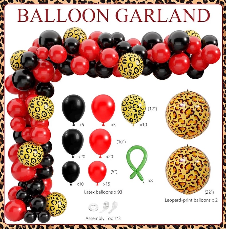 Cheetah Print Birthday Decorations, 124 Pcs Leopard Birthday Decorations Includes Cheetah and Cherry Print Balloons, Banner and Tablecloth…
