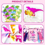 One a Saurus Birthday Decorations Pink Dinosaur Party Pack for 1st Birthday Girl, Includes Backdrop, Balloon Banner, Cake Topper, Box, Crown