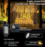 300 LED Curtain Lights with 18 Hang Down String Lights, 10×10 ft Plug in Hanging Fairy Lights for Twinkle Lights for Wedding Backdrop Patio