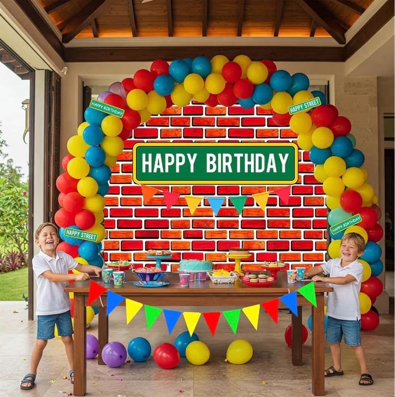Sesame Friends Birthday Party Supplies Party Decorations Set Include Banner Backdrop red blue Balloon Garland Arch Kit stickerfor Boys Girls