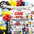 Fast One Race Car Birthday Decorations, 1st Birthday Party Kit with Balloon Garland Arch, Cake Topper, Backdrop, ONE Boxes