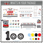 Fast One Race Car Birthday Decorations, 1st Birthday Party Kit with Balloon Garland Arch, Cake Topper, Backdrop, ONE Boxes