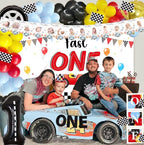 Fast One Race Car Birthday Decorations, 1st Birthday Party Kit with Balloon Garland Arch, Cake Topper, Backdrop, ONE Boxes