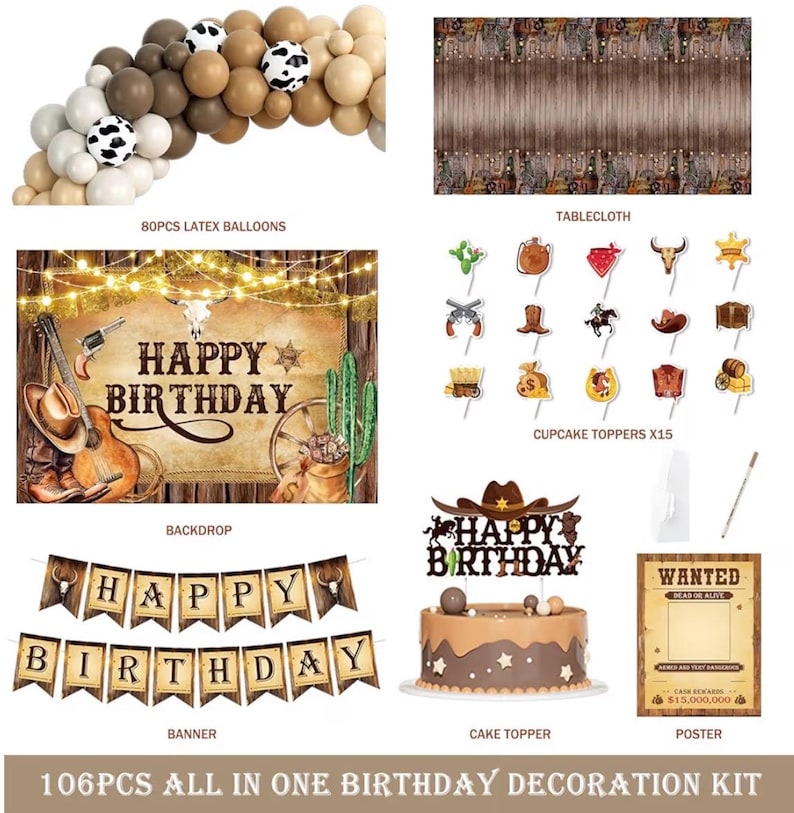 Cowboy Birthday Party Decorations, Western Cowboy Birthday Decorations, Wild West Rodeo Party Supplies for Boys, Backdrop Balloon Garland